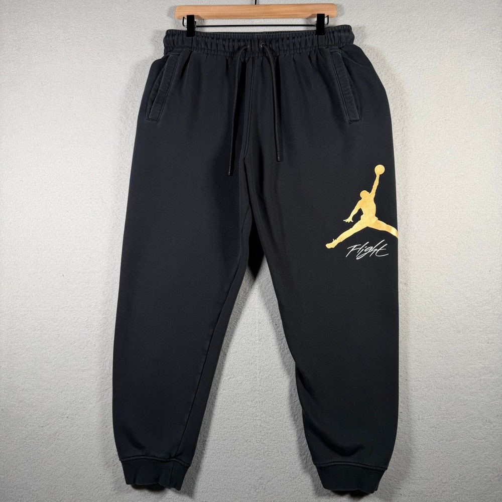 Jordan Flight Fleece Pants Mens Large Black Gold Jumpman Joggers FD7345-011